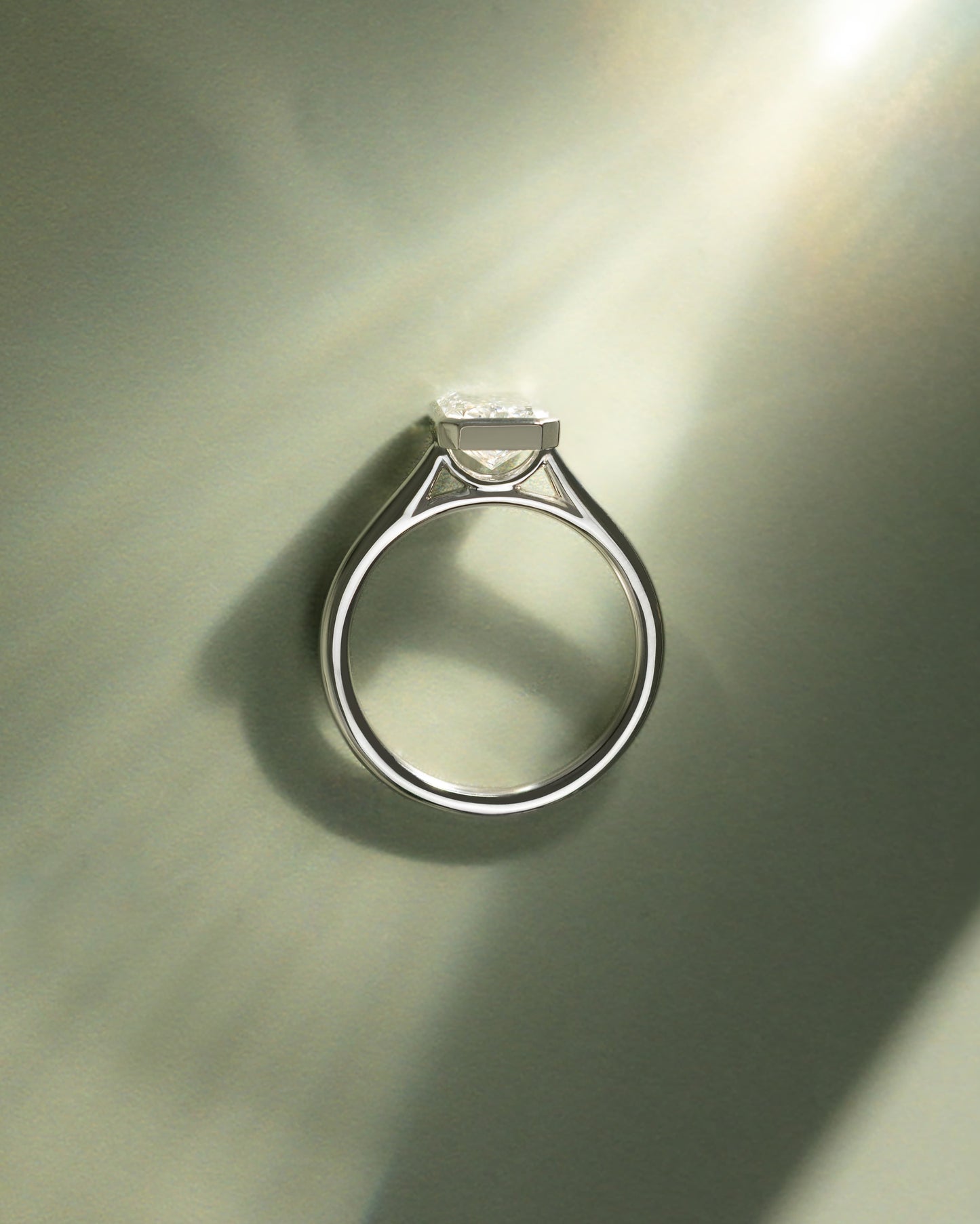 Zoe - Radiant Bezel Solitaire with Open Cathedral High Setting Engagement Ring - White Gold