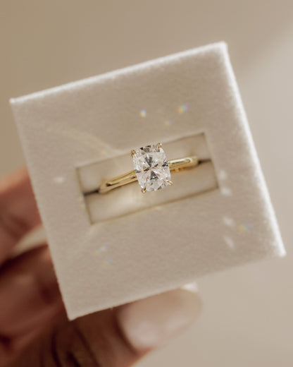 Kelsey - Elongated Cushion Claw Solitaire with Cathedral Low Setting and Open Trellis Gallery Engagement Ring - Rose Gold