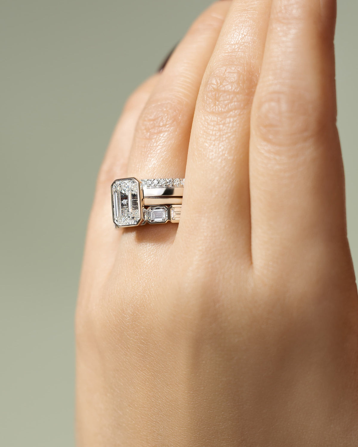 Imani - Emerald Bezel Solitaire with Cathedral High Setting Engagement Ring - Rose Gold