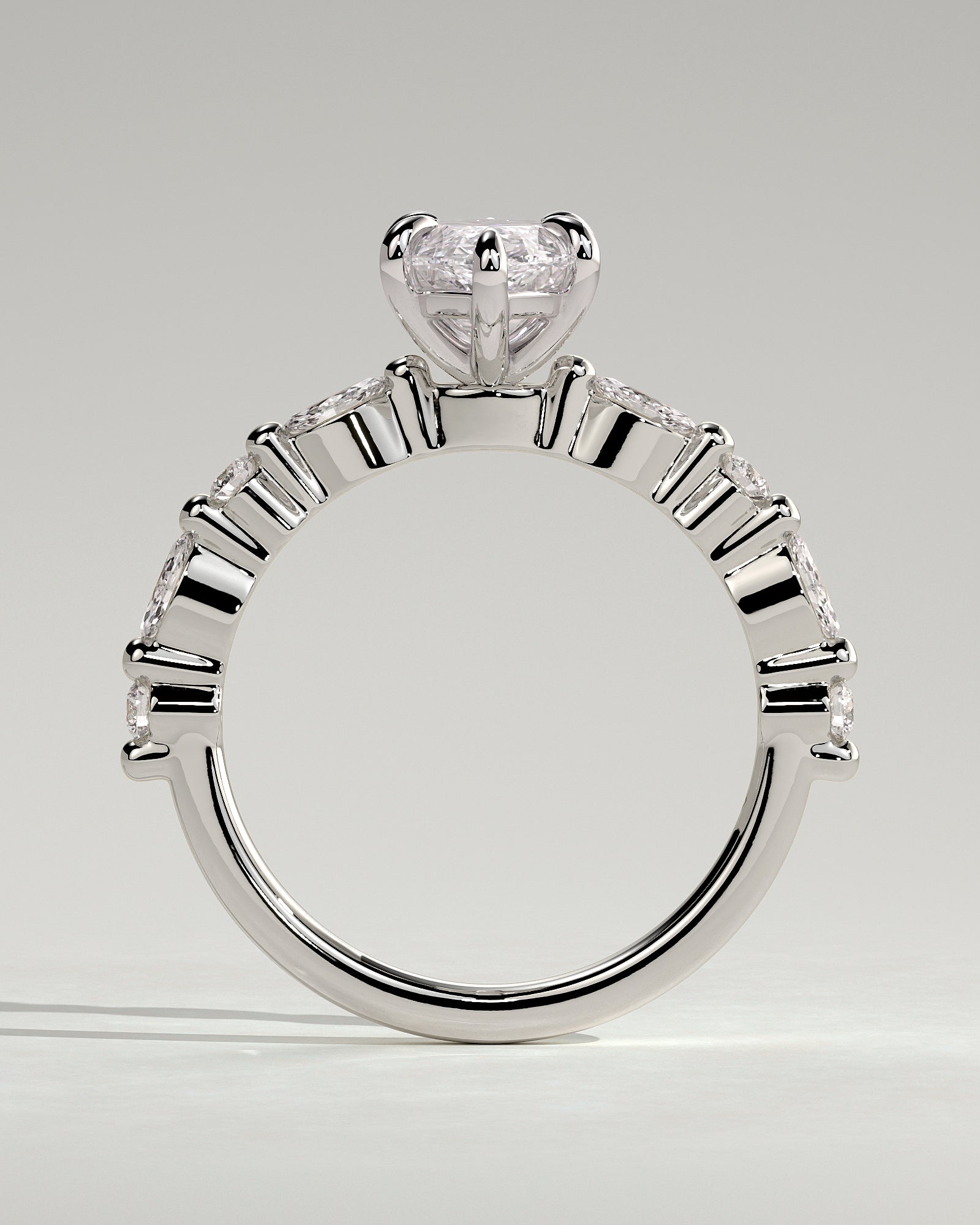 Beatrice - Marquise Claw Solitaire with Marquise and Round Accent Stones Engagement Ring - Platinum - White Gold / Platinum 2ct