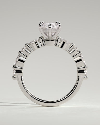 Beatrice - Marquise Claw Solitaire with Marquise and Round Accent Stones Engagement Ring - Platinum