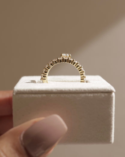 Sevela - Oval Claw Solitaire with Angled Pave Band-and-a-Half Engagement Ring - Platinum
