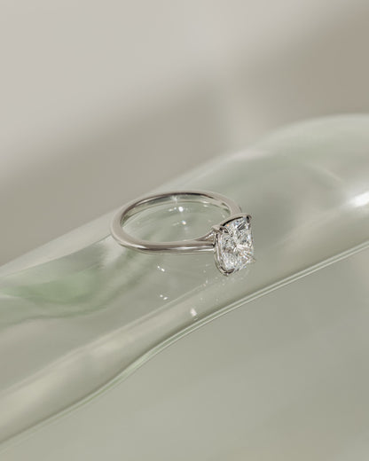 Kelsey - Elongated Cushion Claw Solitaire with Cathedral Low Setting and Open Trellis Gallery Engagement Ring - Yellow Gold