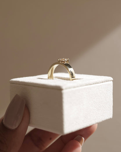 Tatiana - Pear Claw Solitaire with Offset Angled Setting and Flat Cigar Band Engagement Ring - Rose Gold