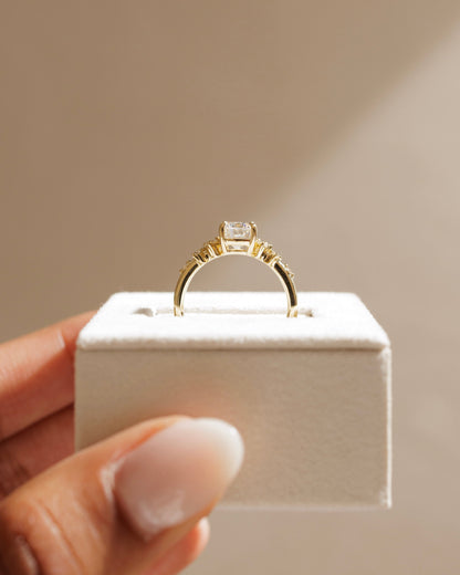 Winnie - Elongated Cushion Claw Solitaire with Clustered Round Shoulder Stones Engagement Ring - Rose Gold