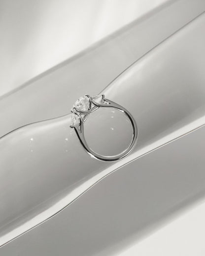 Amara - Oval Claw Trilogy with Pear Side Stones and Open Trellis Gallery Engagement Ring - White Gold - white gold - Lara Jewels