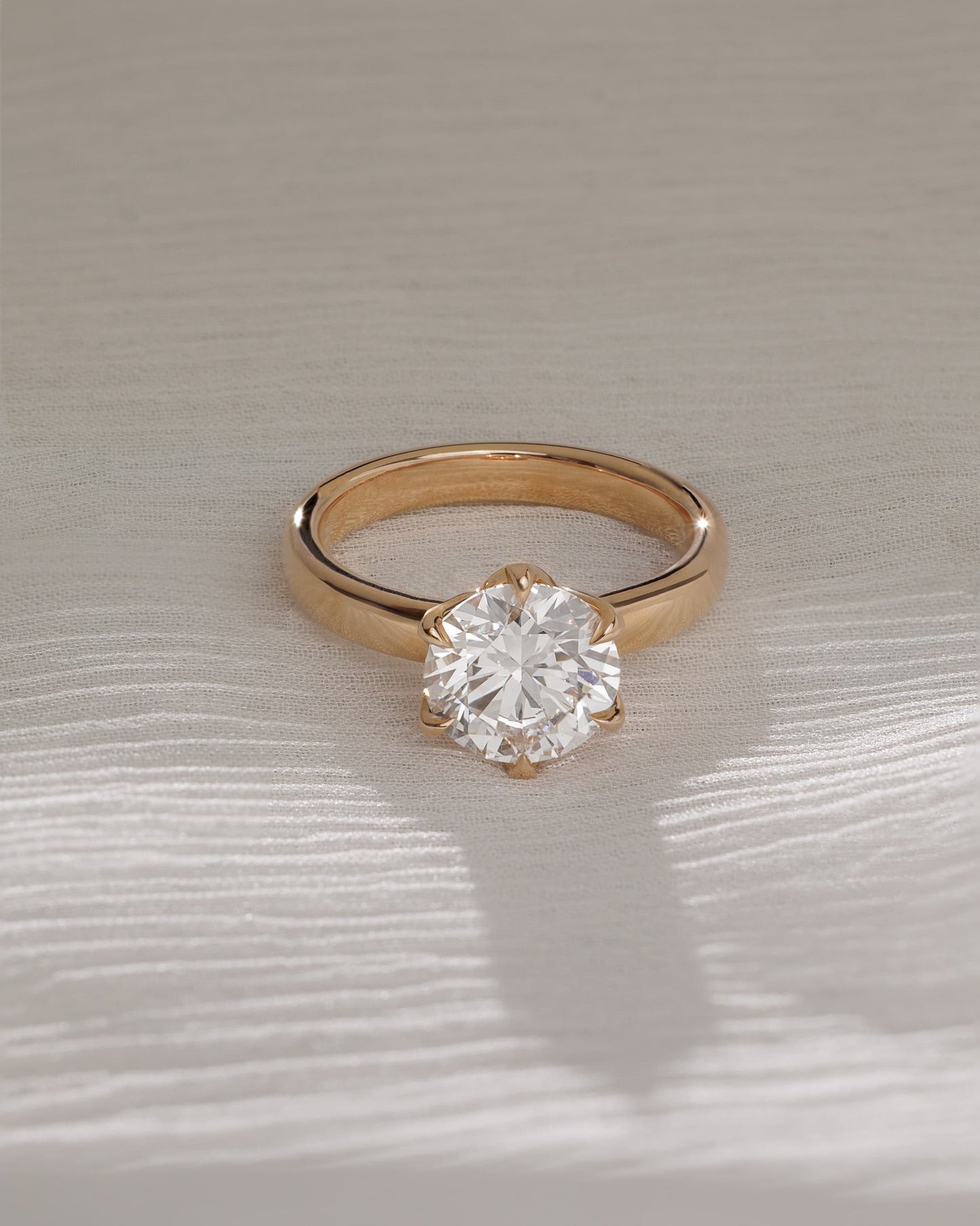 Jayden - Round Claw Solitaire with Petal Gallery and Cigar Band Engagement Ring - White Gold