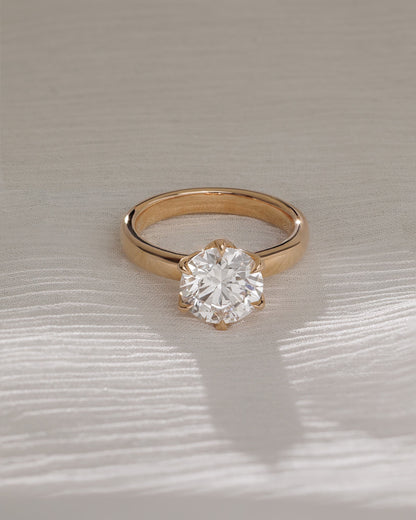 Jayden - Round Claw Solitaire with Petal Gallery and Cigar Band Engagement Ring - White Gold