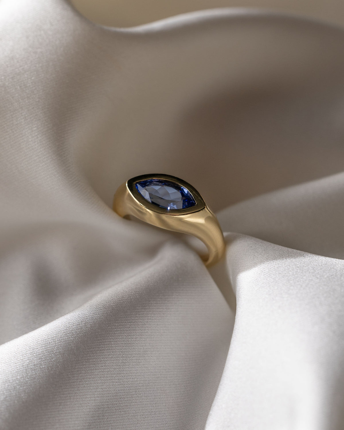 Angie - Statement Marquise East West Bezel Solitaire with Signet Band Engagement Ring - Yellow Gold - yellow gold - Lara Jewels