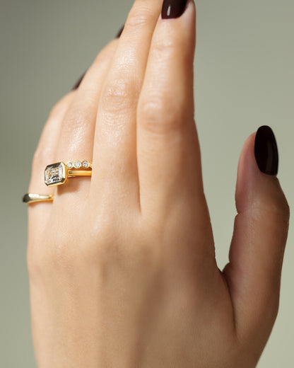 Olive - Statement Emerald East West Bezel Solitaire with Open Cathedral High Setting Engagement Ring - Yellow Gold