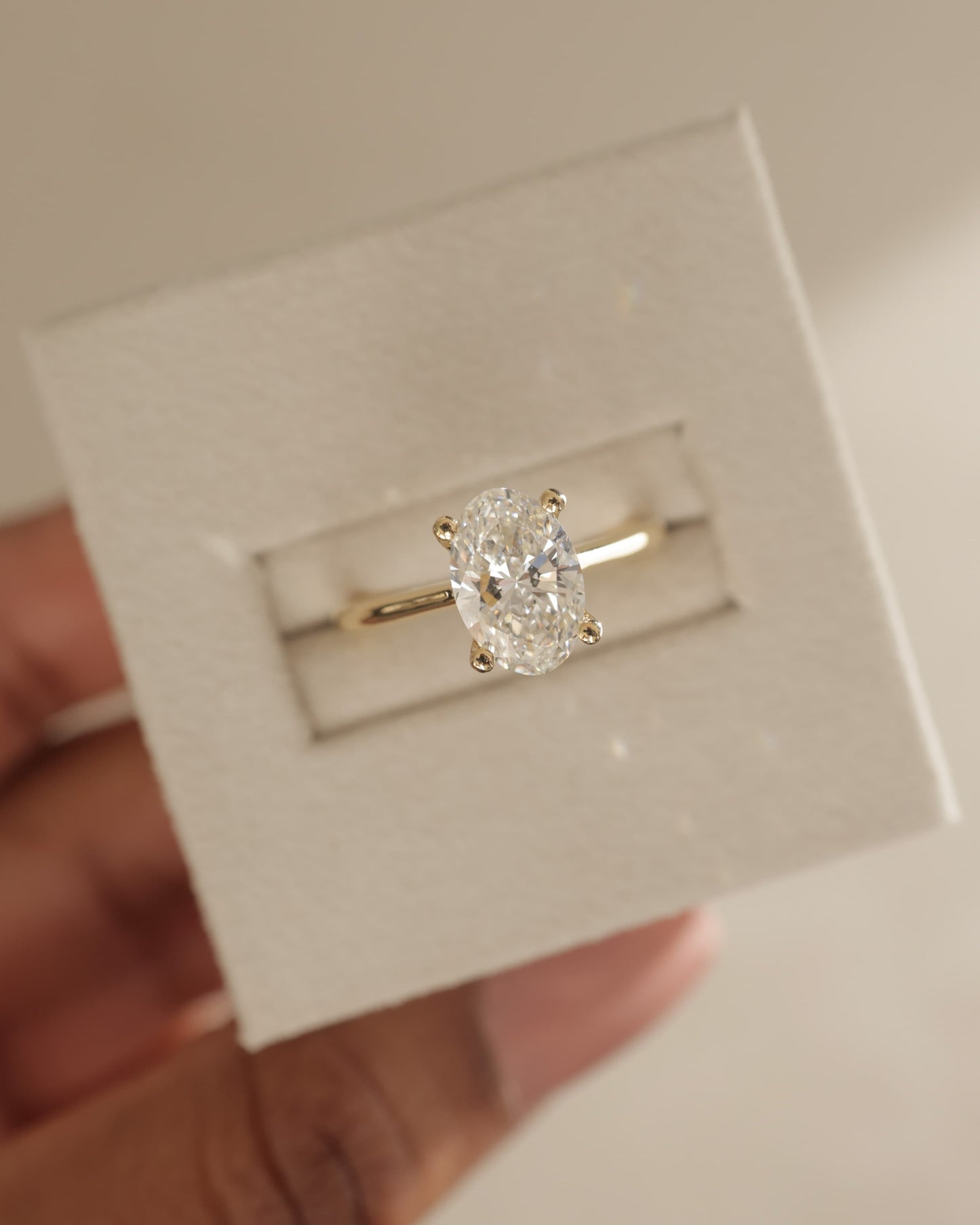 Emily - Oval Claw Solitaire with Pinched Tapered Band and Cathedral Low Setting Engagement Ring - Rose Gold