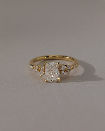 Winnie - Elongated Cushion Claw Solitaire with Clustered Round Shoulder Stones Engagement Ring - White Gold