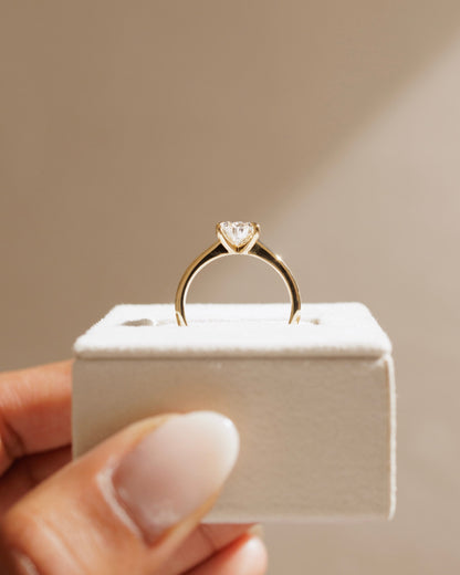 Aspen - Pear Claw Solitaire with Pinched Tapered Band and Cathedral Low Setting Engagement Ring - Yellow Gold