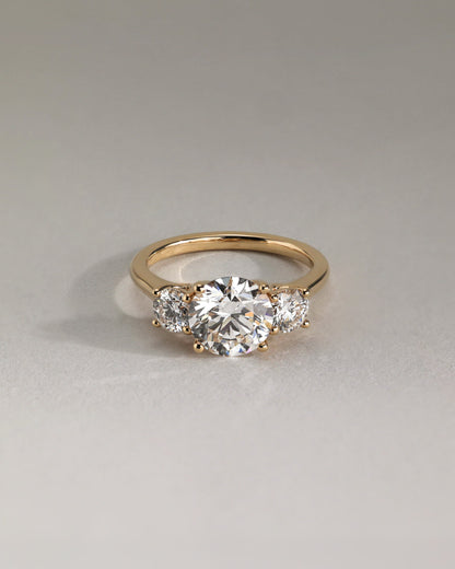 Octavia - Round Claw Trilogy with Round Side Stones and Trellis Gallery Engagement Ring - White Gold