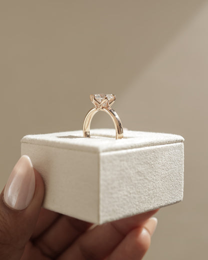 Jayden - Round Claw Solitaire with Petal Gallery and Cigar Band Engagement Ring - White Gold