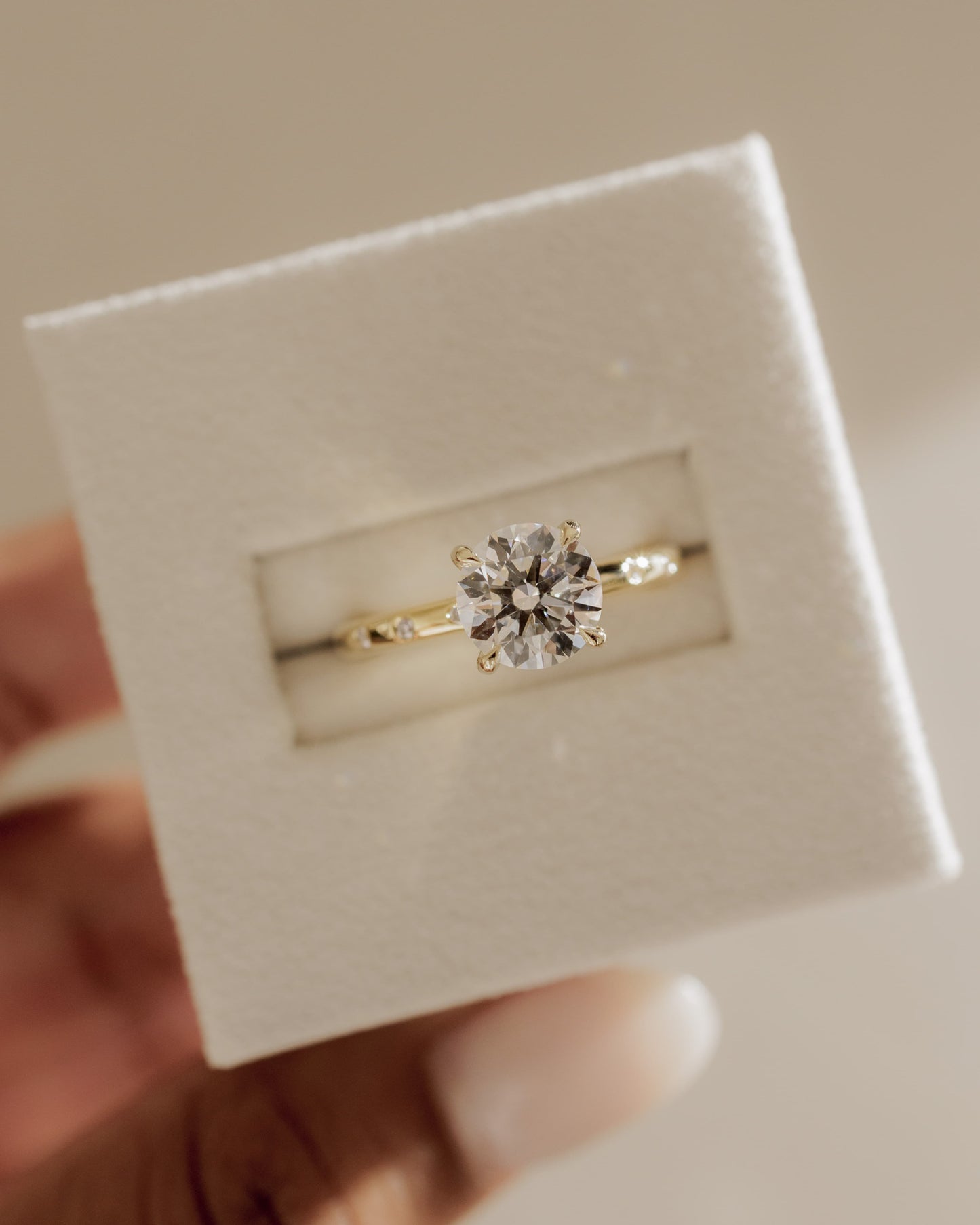 Nekija - Round Claw Solitaire with Inset Round Accent Stones Engagement Ring - Rose Gold