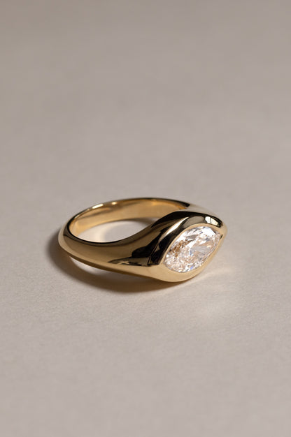 Angie - Statement Marquise East West Bezel Solitaire with Signet Band Engagement Ring - Yellow Gold - yellow gold - Lara Jewels
