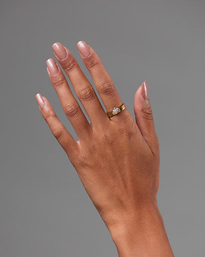 Vicki - Asscher Claw Solitaire with Offset Setting and Flat Cigar Band Engagement Ring - Yellow Gold