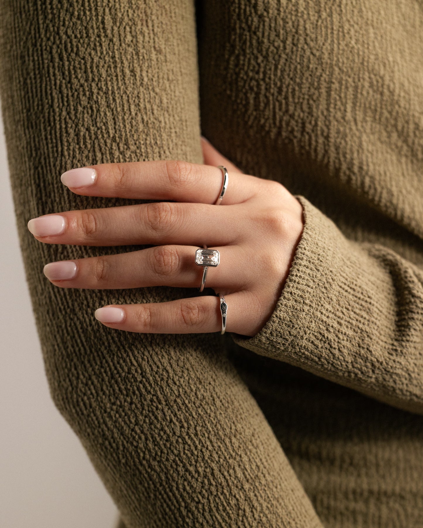 Imani - Emerald Bezel Solitaire with Cathedral High Setting Engagement Ring - Rose Gold