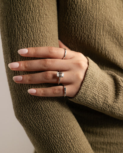 Imani - Emerald Bezel Solitaire with Cathedral High Setting Engagement Ring - Rose Gold