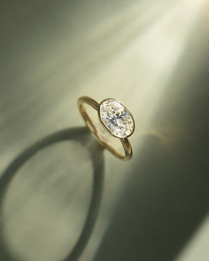 Erin - Oval East West Bezel Solitaire  Engagement Ring - Yellow Gold
