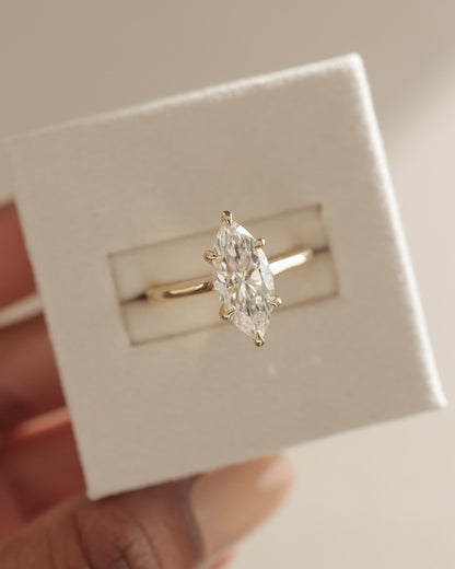 Leila - Marquise Claw Solitaire with Cathedral High Setting Engagement Ring - White Gold