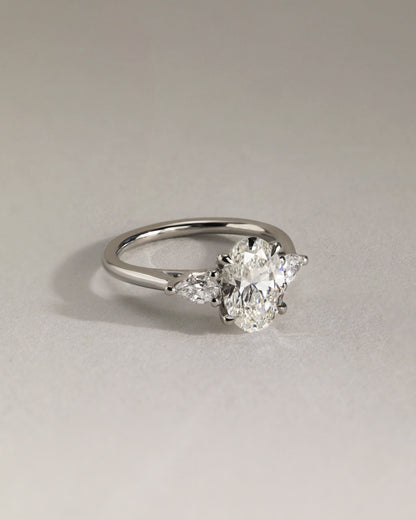 Amara - Oval Claw Trilogy with Pear Side Stones and Open Trellis Gallery Engagement Ring - Yellow Gold - yellow gold - Lara Jewels
