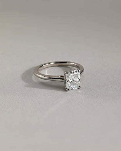 Kelsey - Elongated Cushion Claw Solitaire with Cathedral Low Setting and Open Trellis Gallery Engagement Ring - Yellow Gold