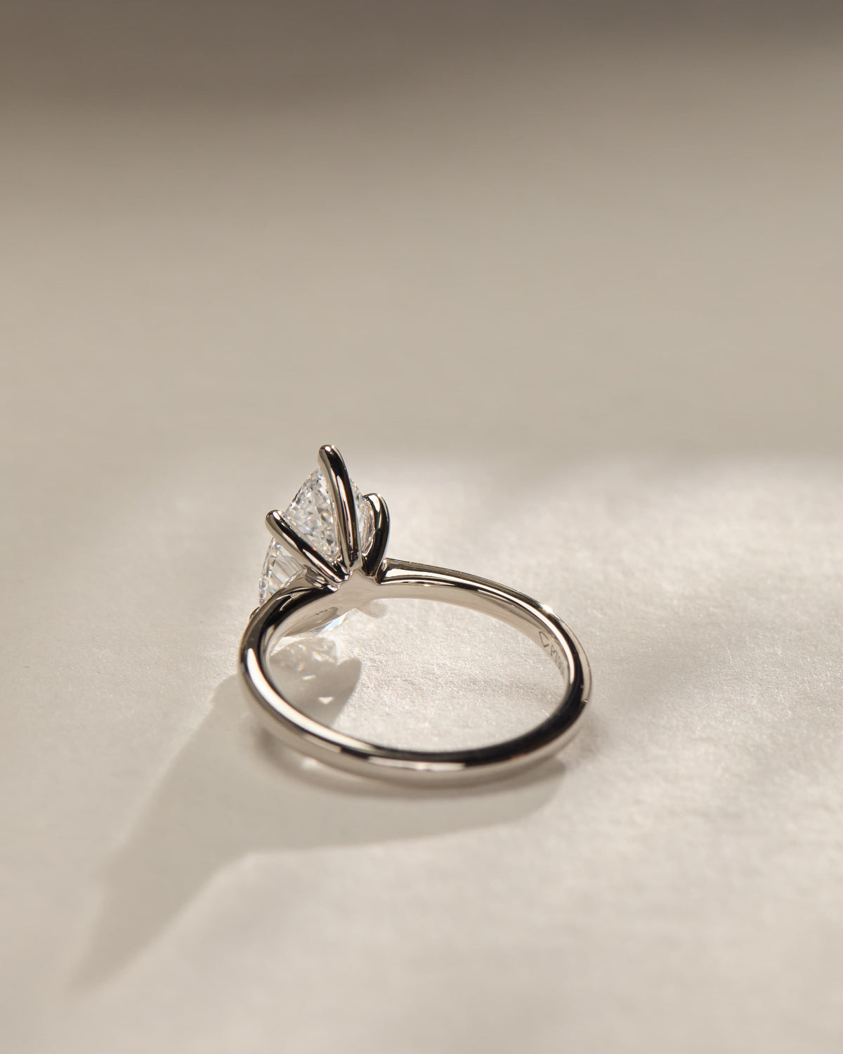 Aspen - Pear Claw Solitaire with Pinched Tapered Band and Cathedral Low Setting Engagement Ring - Yellow Gold