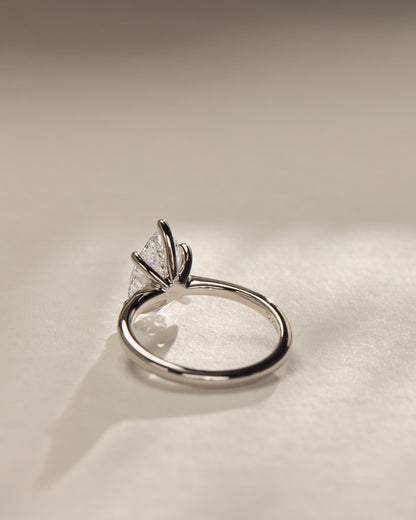 Aspen - Pear Claw Solitaire with Pinched Tapered Band and Cathedral Low Setting Engagement Ring - Yellow Gold