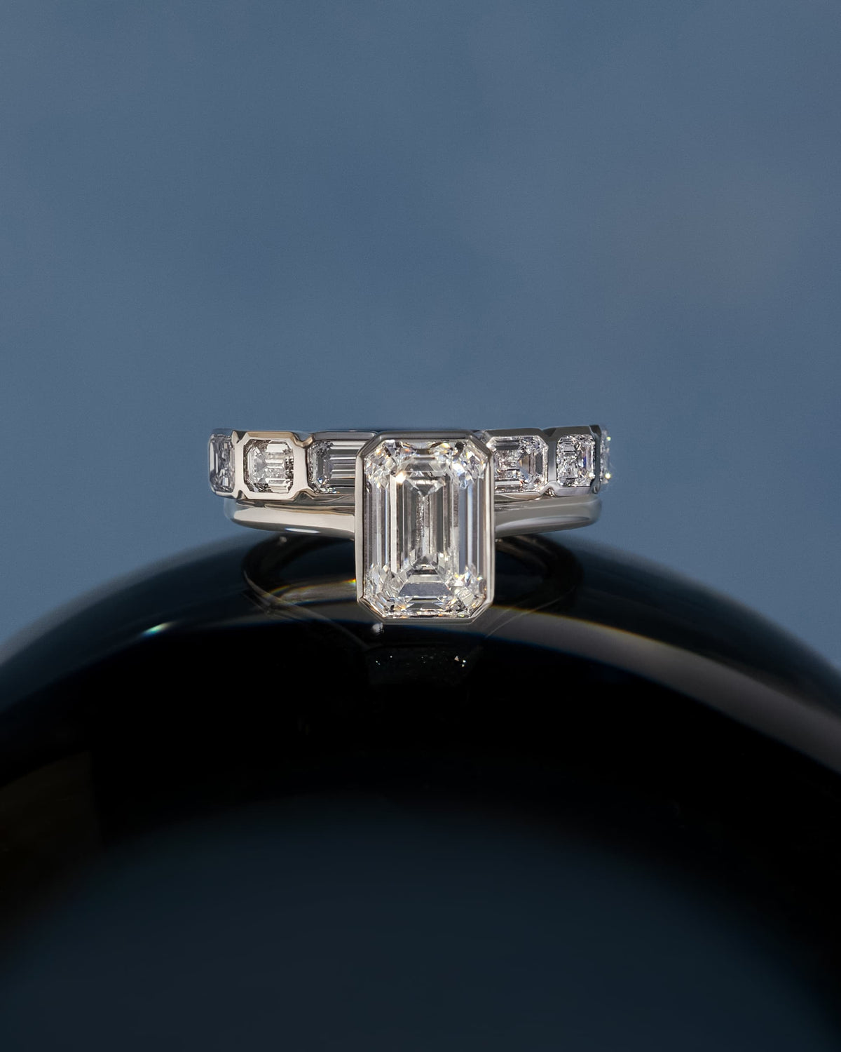 Imani - Emerald Bezel Solitaire with Cathedral High Setting Engagement Ring - Rose Gold