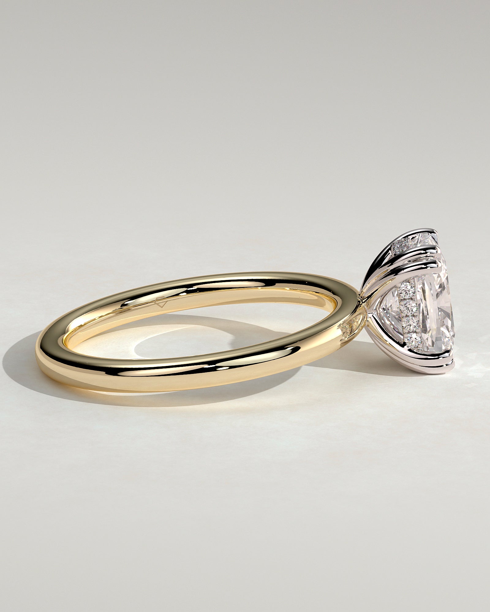 Aubrey - Elongated Cushion Double Claw Solitaire with Hidden Halo Engagement Ring - Yellow Two-Tone - Yellow Two-Tone 2ct