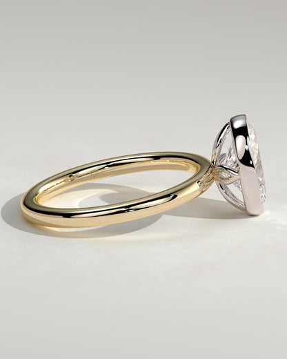 Armani - Oval Bezel Solitaire with Petal Gallery Engagement Ring - Yellow Two-Tone