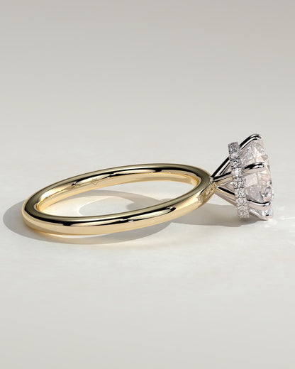 Aria - Round Claw Solitaire with Wrap Around Hidden Halo Engagement Ring - Yellow Two-Tone - yellow two-tone - Lara Jewels