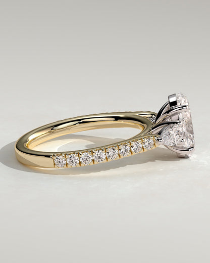 Arabella - Oval Claw Trilogy with Pear Side Stones and Pave Band Engagement Ring - Yellow Two-Tone - yellow two-tone - Lara Jewels