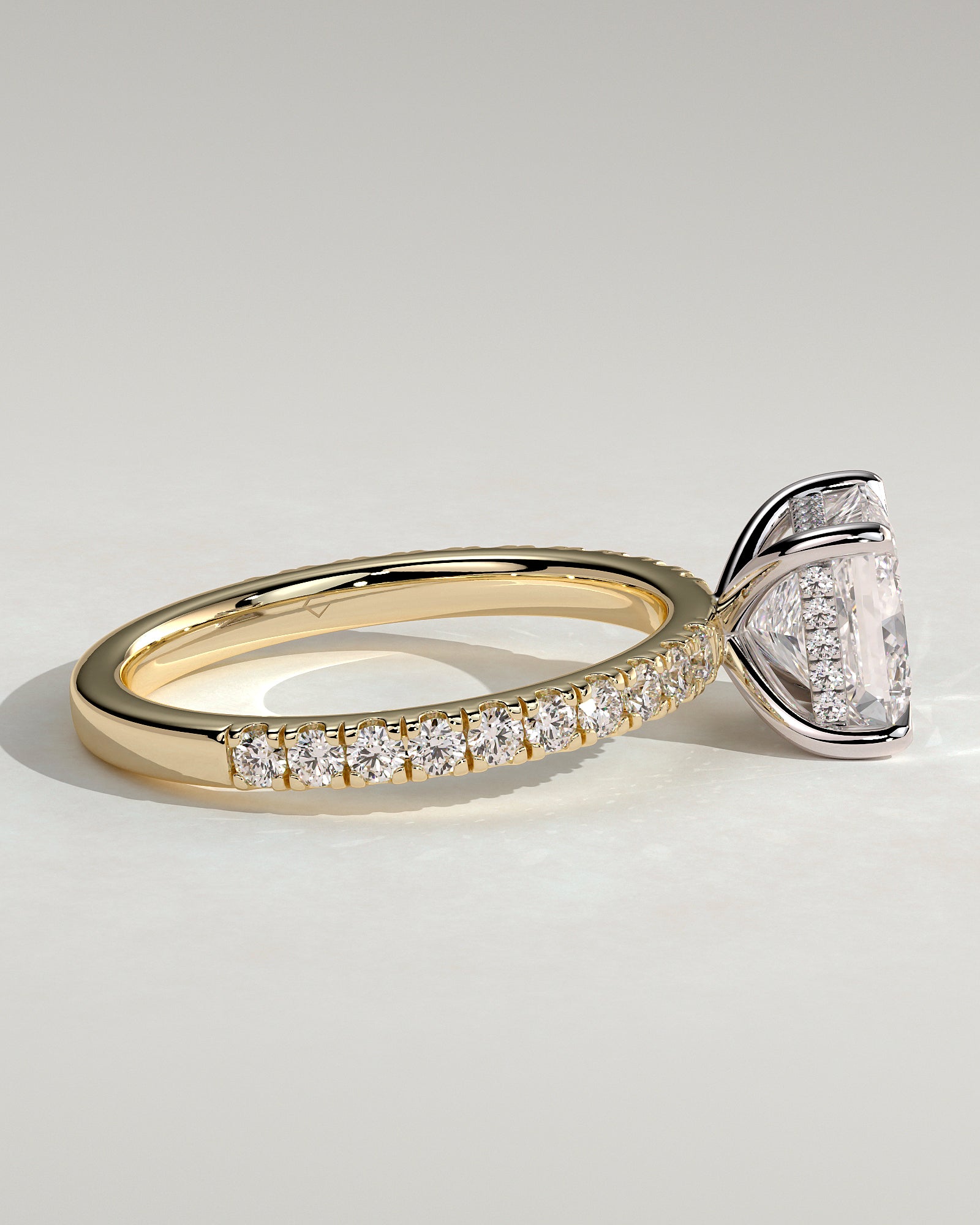 Annie - Princess Claw Solitaire with Hidden Halo and Pave Band Engagement Ring - Yellow Two-Tone - Yellow Two-Tone 2ct