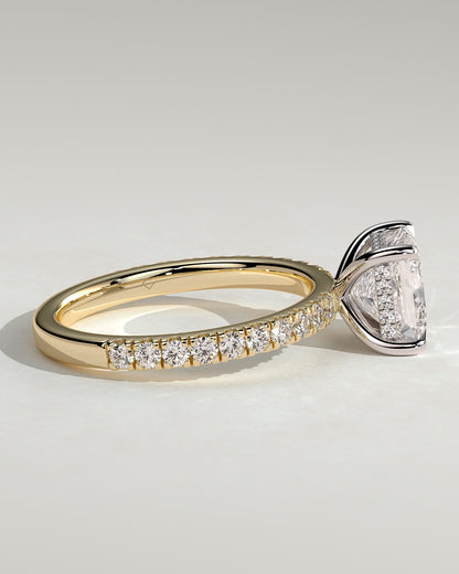 Annie - Princess Claw Solitaire with Hidden Halo and Pave Band Engagement Ring - Yellow Two-Tone - yellow two-tone - Lara Jewels