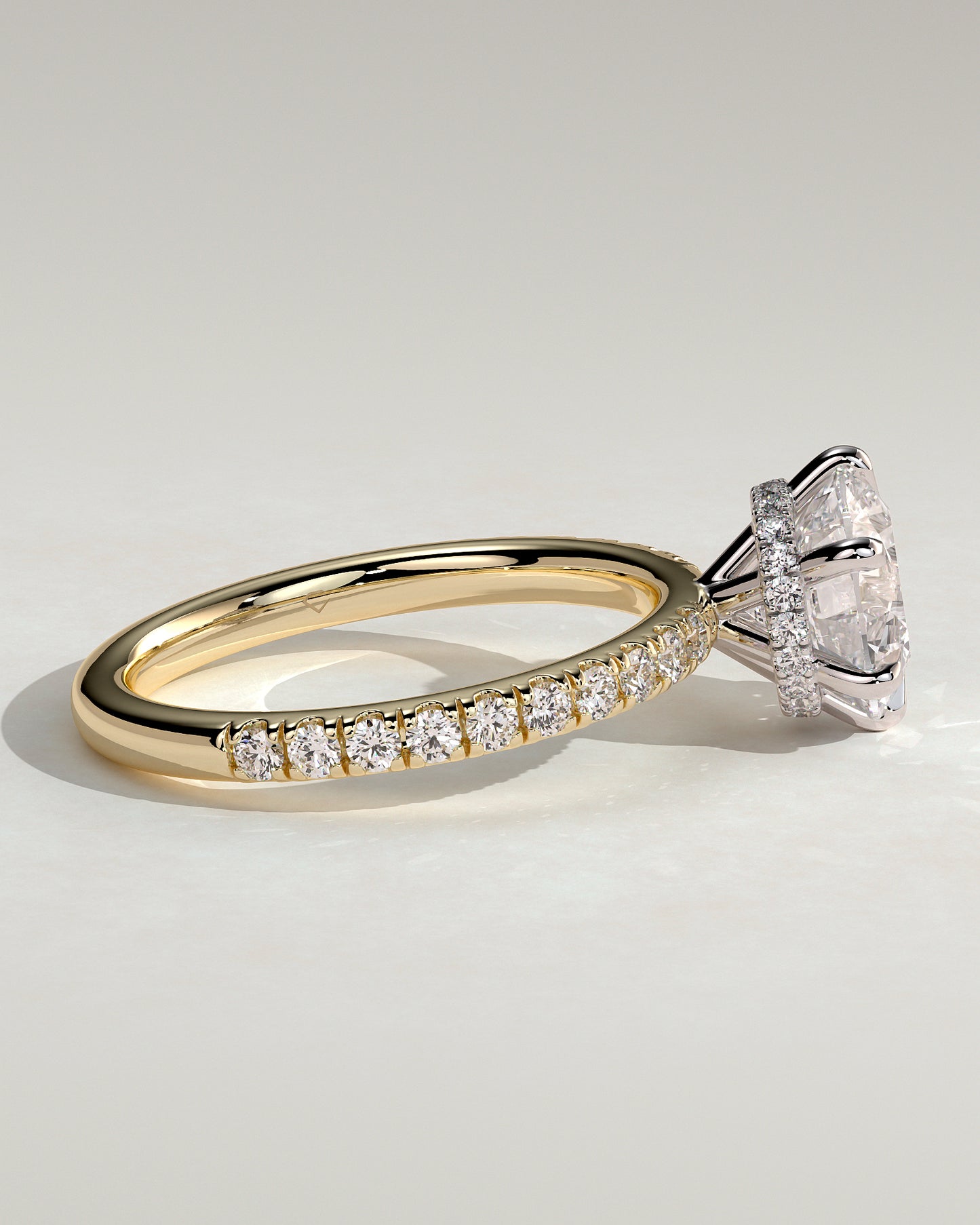 Amanda - Round Claw Solitaire with Wrap Around Hidden Halo and Pave Band Engagement Ring - Yellow Two-Tone - Yellow Two-Tone 2ct