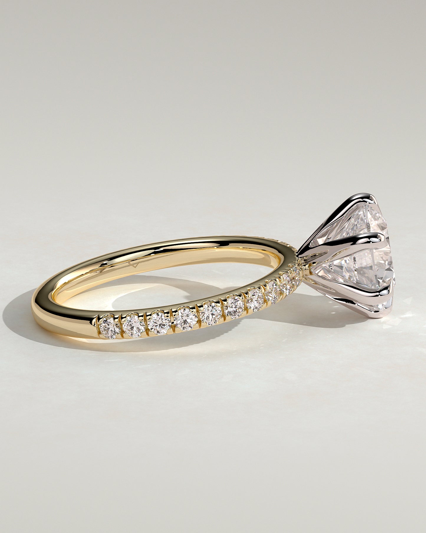 Alexandria - Round Claw Solitaire with Pave Band Engagement Ring - Yellow Two-Tone - Yellow Two-Tone 2ct