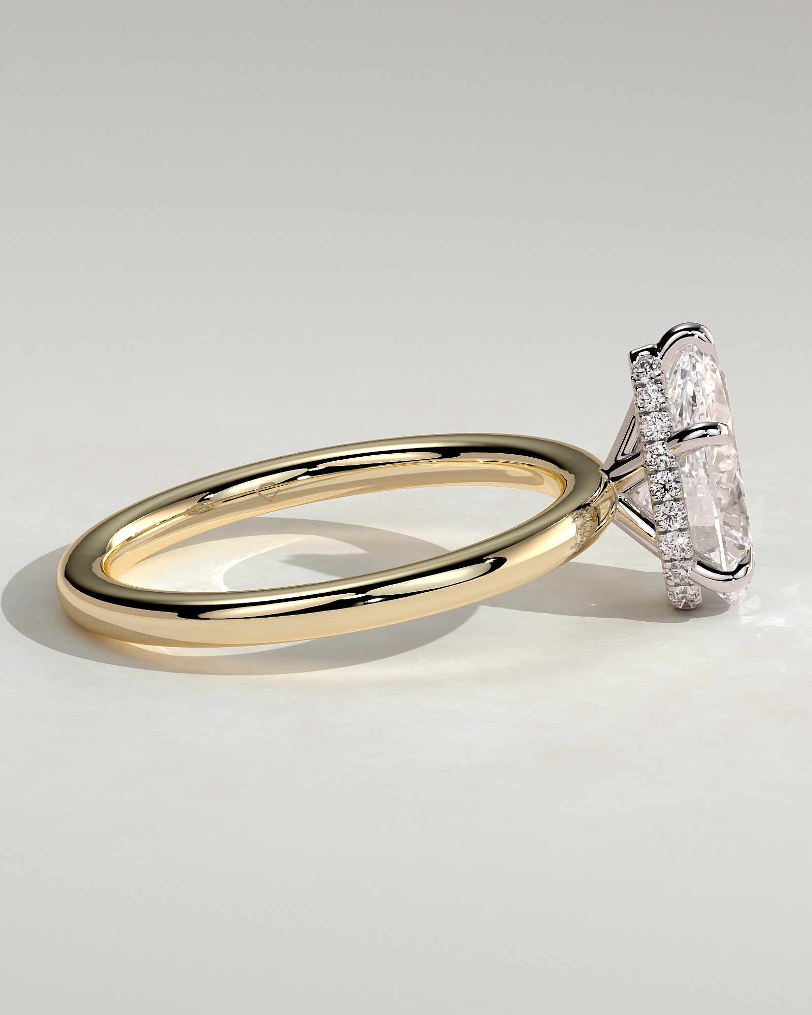Ainsley - Pear Claw Solitaire with Wrap Around Hidden Halo Engagement Ring - Yellow Two-Tone - Yellow Two-Tone 2ct