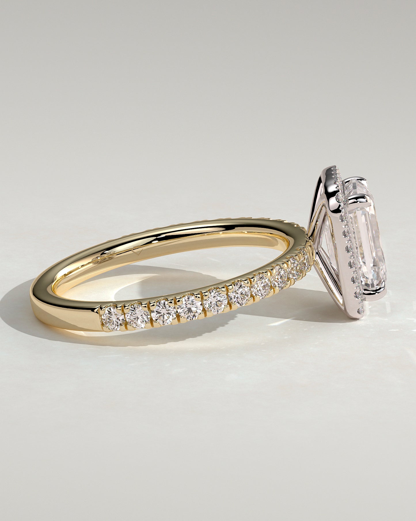 Analyce - Emerald Claw Solitaire with Halo and Pave Band Engagement Ring - Yellow Two-Tone - Yellow Two-Tone 2ct