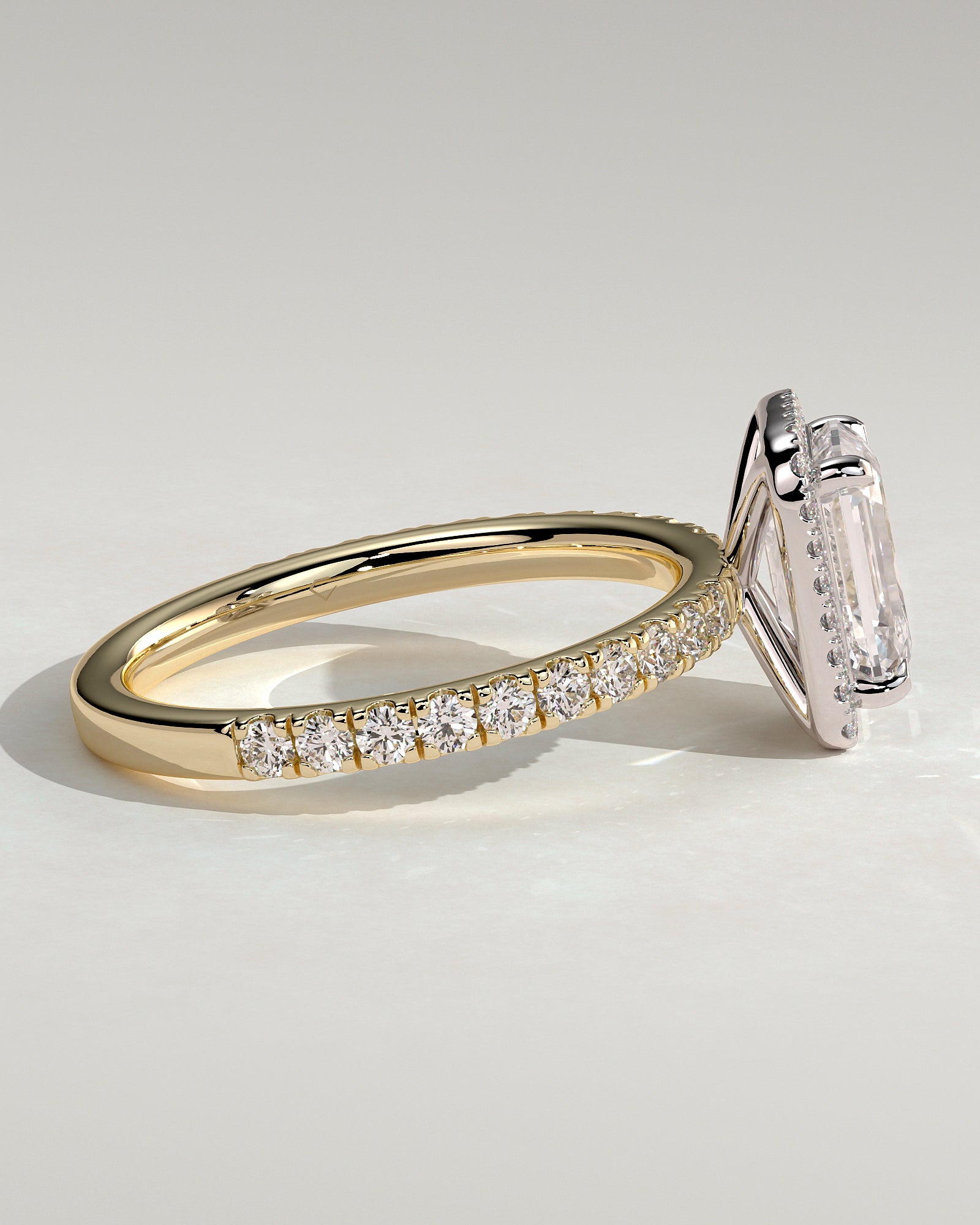 Analyce - Emerald Claw Solitaire with Halo and Pave Band Engagement Ring - Yellow Two-Tone - Yellow Two-Tone 2ct