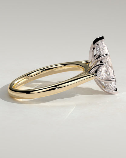 Hannah - Marquise Claw Trilogy with Pear Side Stones and Hidden Halo Engagement Ring - Yellow Two-Tone