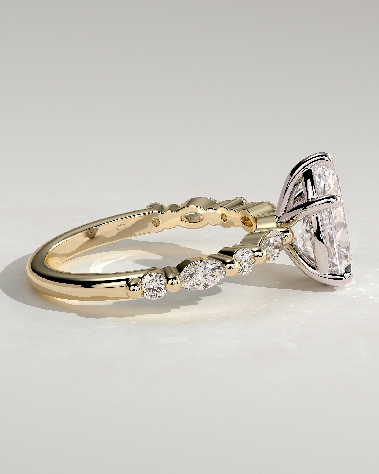 Jacinta - Pear Claw Solitaire with Marquise and Round Accent Stones Engagement Ring - Yellow Two-Tone - Yellow Two-Tone 2ct
