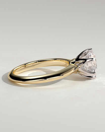Caroline - Round Claw Solitaire with Knife Edge Band Engagement Ring - Yellow Two-Tone