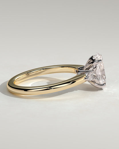 Elena - Oval Claw Trilogy with Pear Side Stones and Tulip Detail Engagement Ring - Yellow Two-Tone
