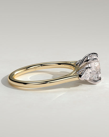 Arya - Round Claw Trilogy with Pear Side Stones and Cathedral Setting Engagement Ring - Yellow Two-Tone