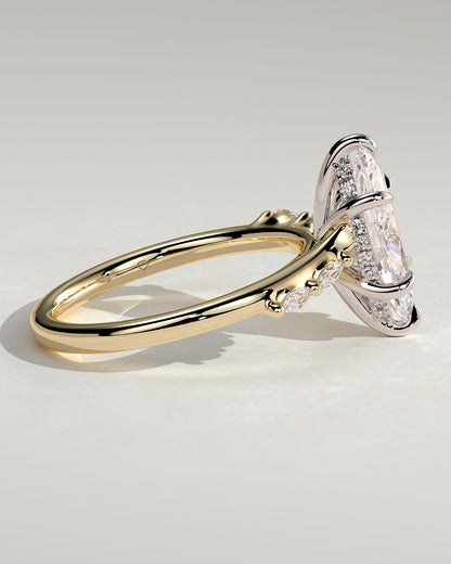 Elsie - Marquise Claw Solitaire with Hidden Halo, Opposing Marquise Accents and Cathedral High Setting Engagement Ring - Yellow Two-Tone