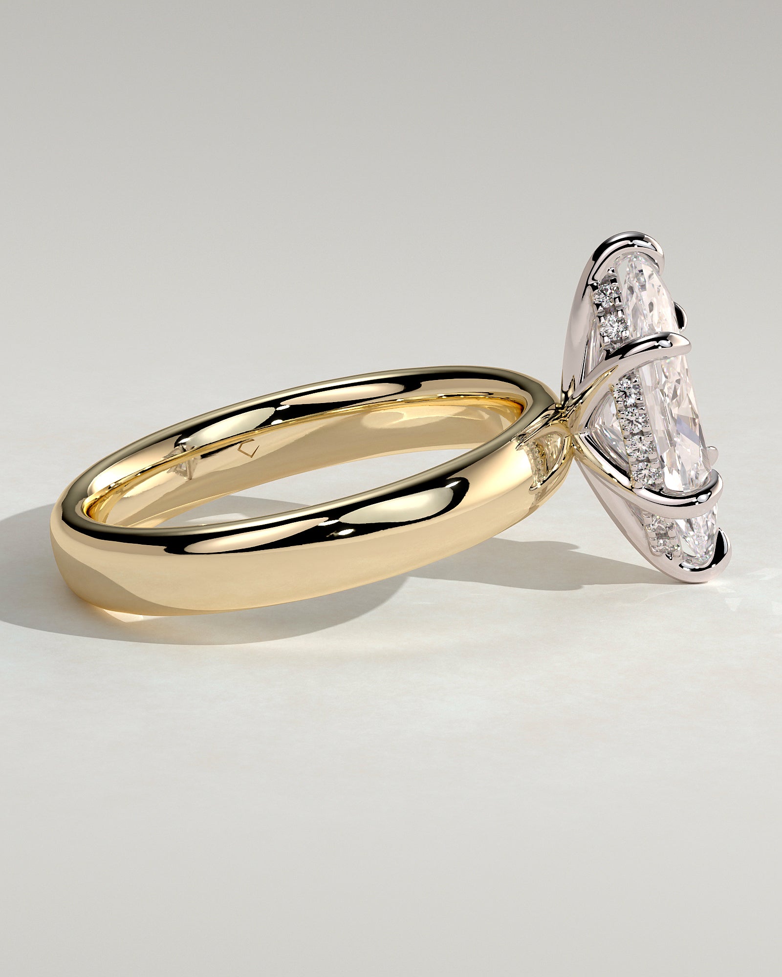 Gigi - Marquise Claw Solitaire with Cigar Band and Hidden Halo Engagement Ring - Yellow Two-Tone - Yellow Two-Tone 2ct