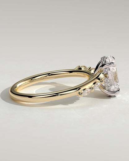 Jamie - Oval Claw Solitaire with Hidden Halo, Opposing Marquise Accents and Cathedral High Setting Engagement Ring - Yellow Two-Tone